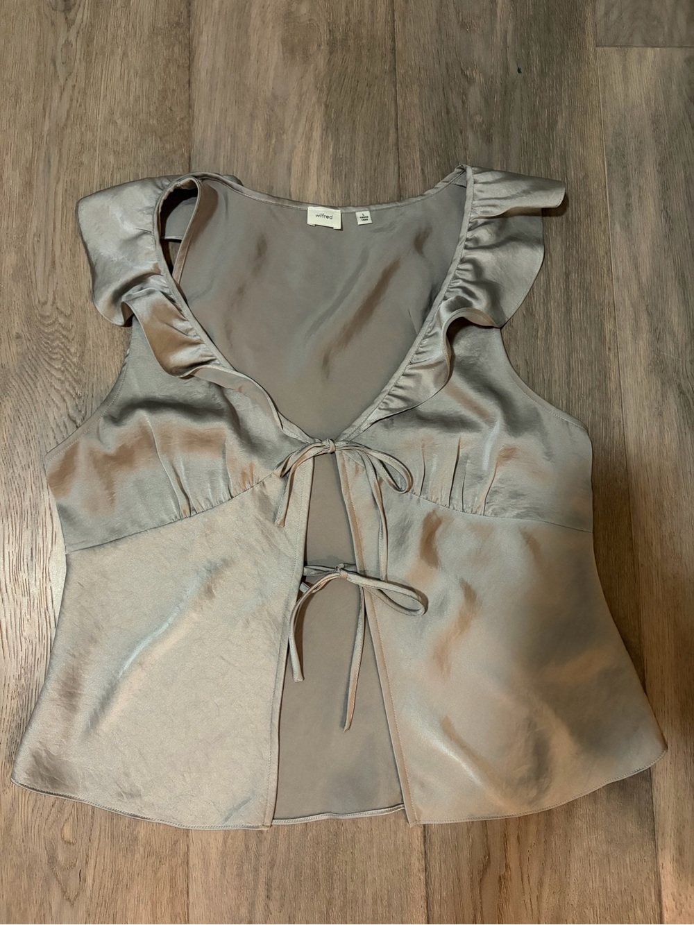 Wilfred Tonka Silver Satin Ruffled Tie-Front Camisole